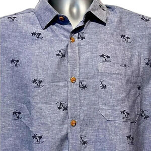 🍀2/$22 Tenth+Ocean Linen Blend Short Sleeve Button Down Blue Shirt Mens Medium